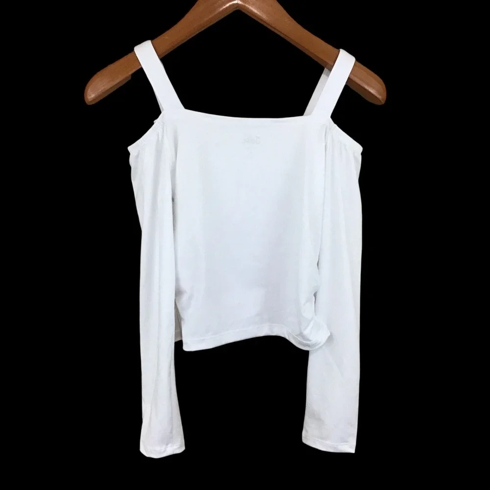 Justice Girls White Off The Shoulder Long Sleeve Top Built-in Bra Size L 12/14